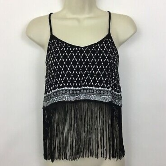 H&M Tops - H&M x Coachella Black and White Fringe Crop Top